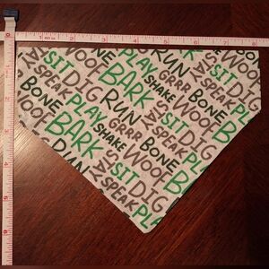 Over Collar Small Handmade Dog Bandana with Green and Black Text